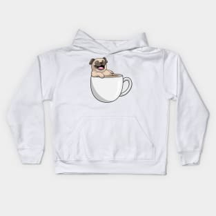 Pug with Cup of Coffee Kids Hoodie